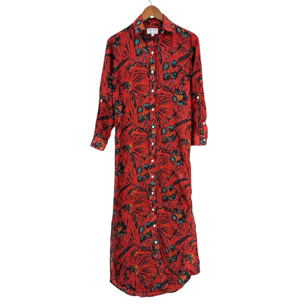 EMILY PHILLIPS Nashville Dress Button Shirt Dress Cotton Red Maxi